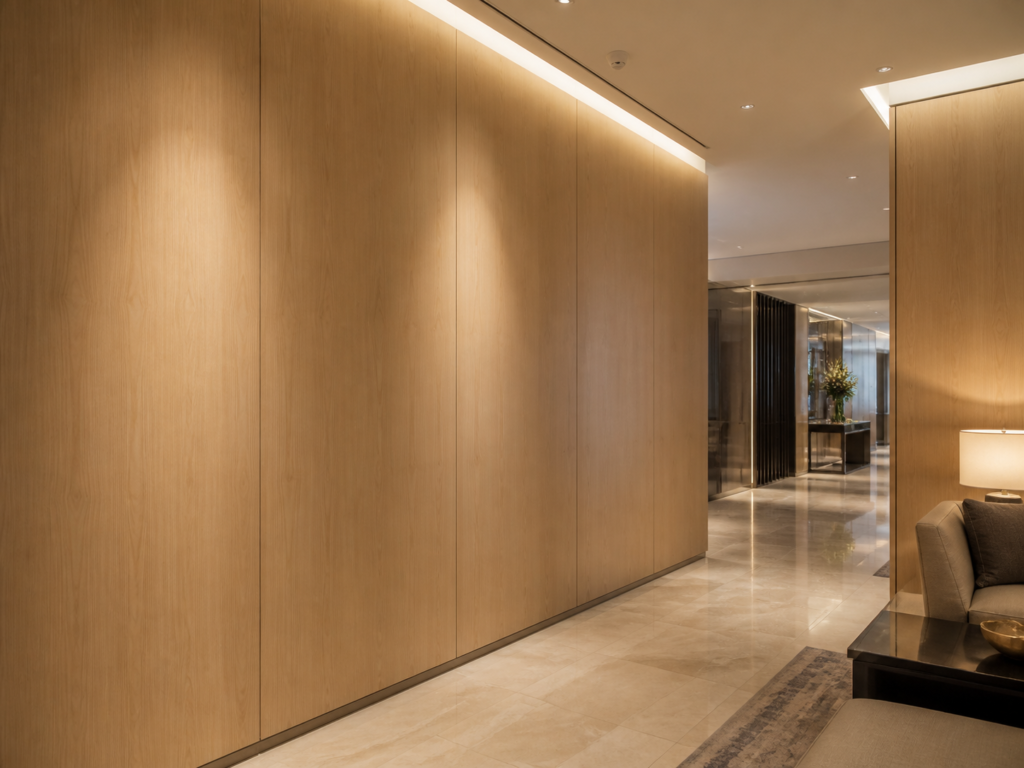 Integrated WPC wall panels in a hotel interior — visual reference