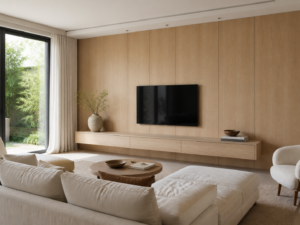 Integrated WPC wall panels in a residential living room — visual reference