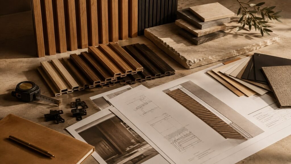 WPC wall panel samples, drawings and material references for technical review
