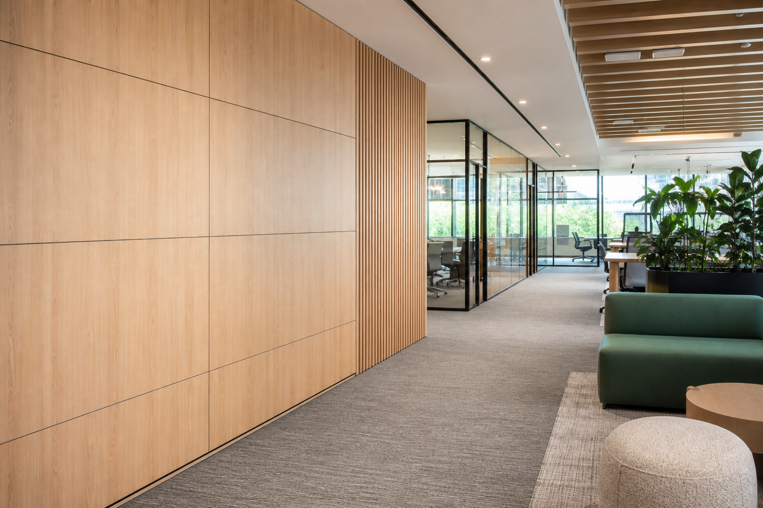 Commercial interior space using WPC wall panel system