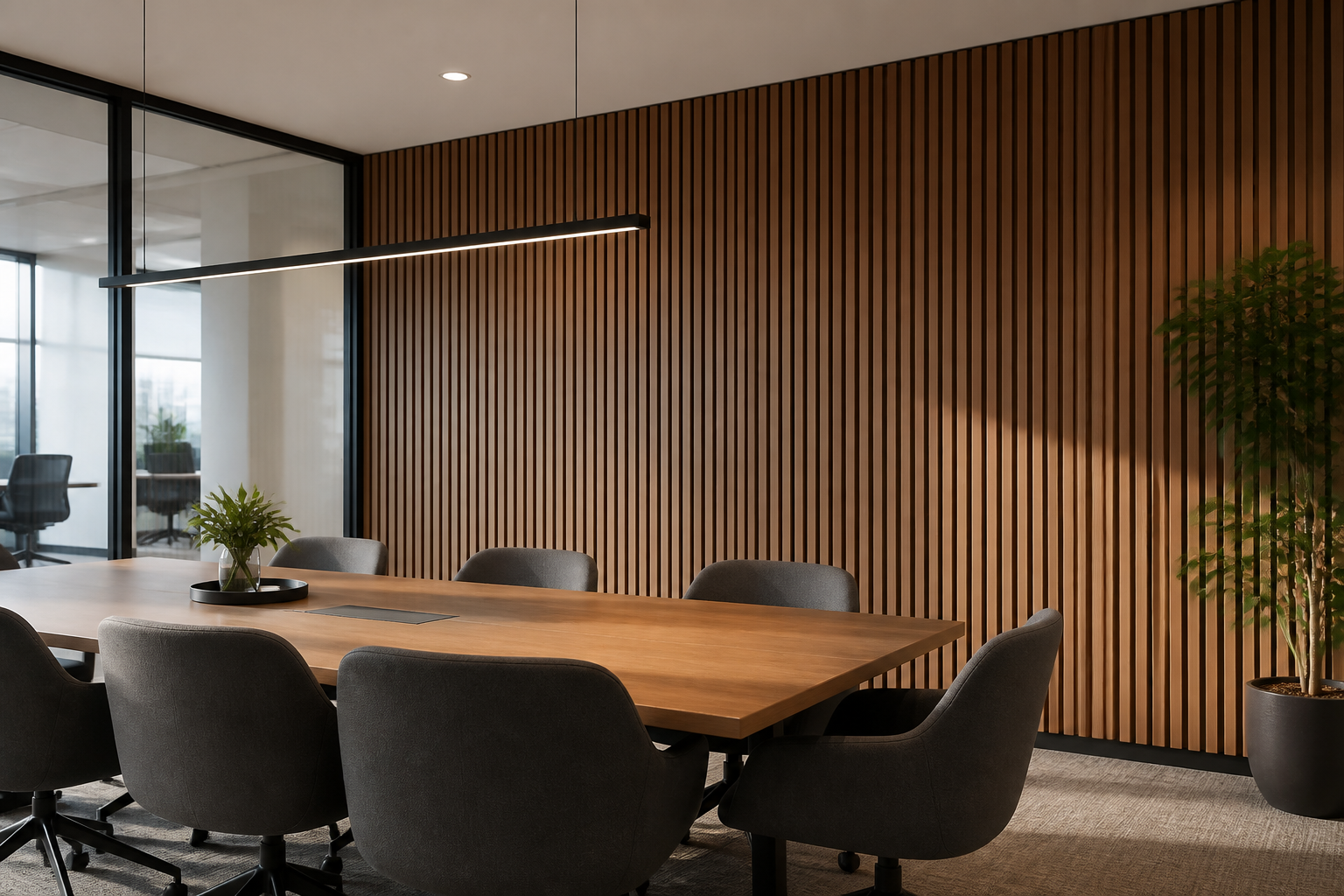 Office meeting room with decorative interior wall panels