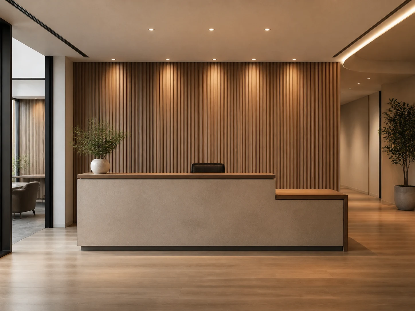 Modern reception area with WPC feature wall system