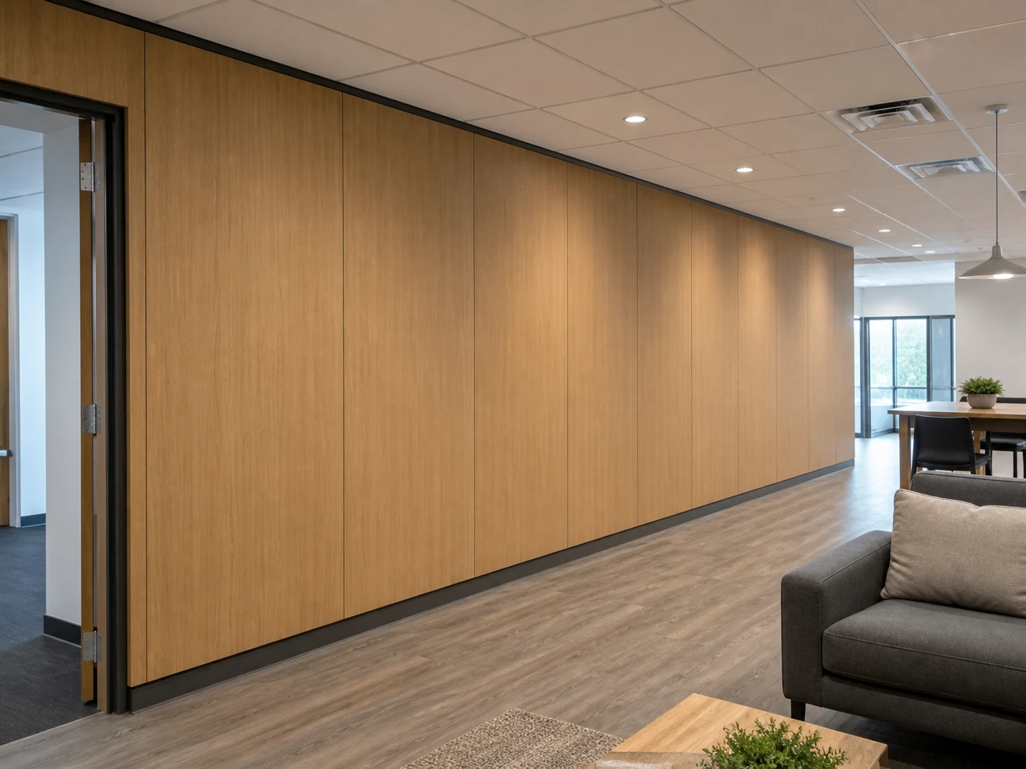 Renovated commercial interior with WPC wall panel system
