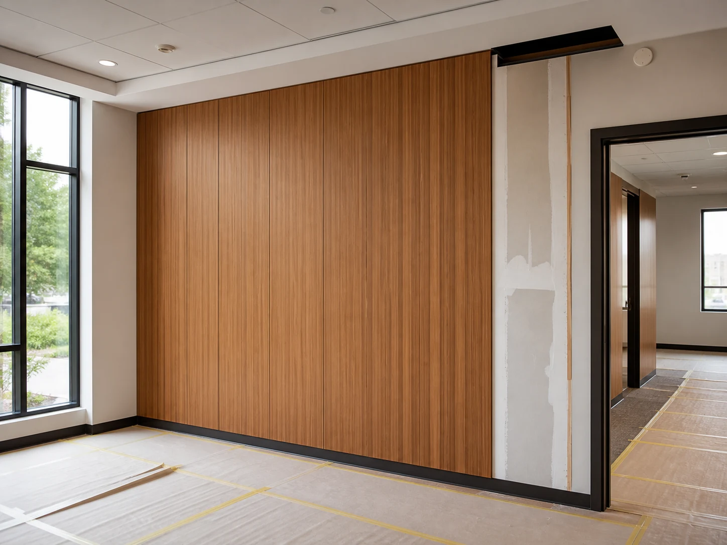 Existing commercial wall prepared for WPC wall panel installation