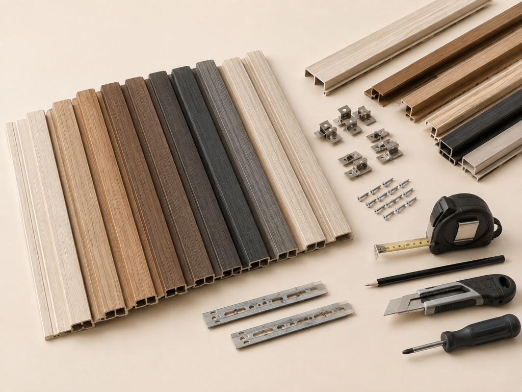WPC wall panel installation and components